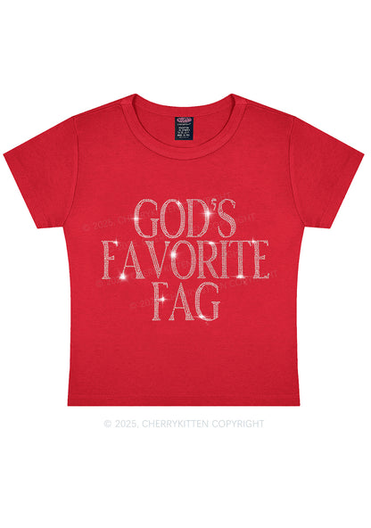 Rhinestone Gods Favorite Fag Pride Y2K Baby Tee Cherrykitten