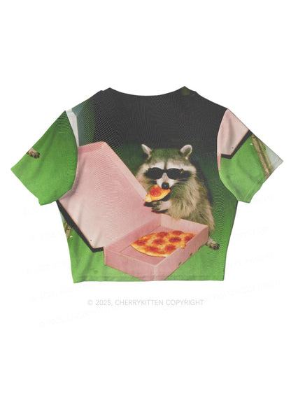 Shades Raccoon Pizza Y2K Mesh Crop Top Cherrykitten