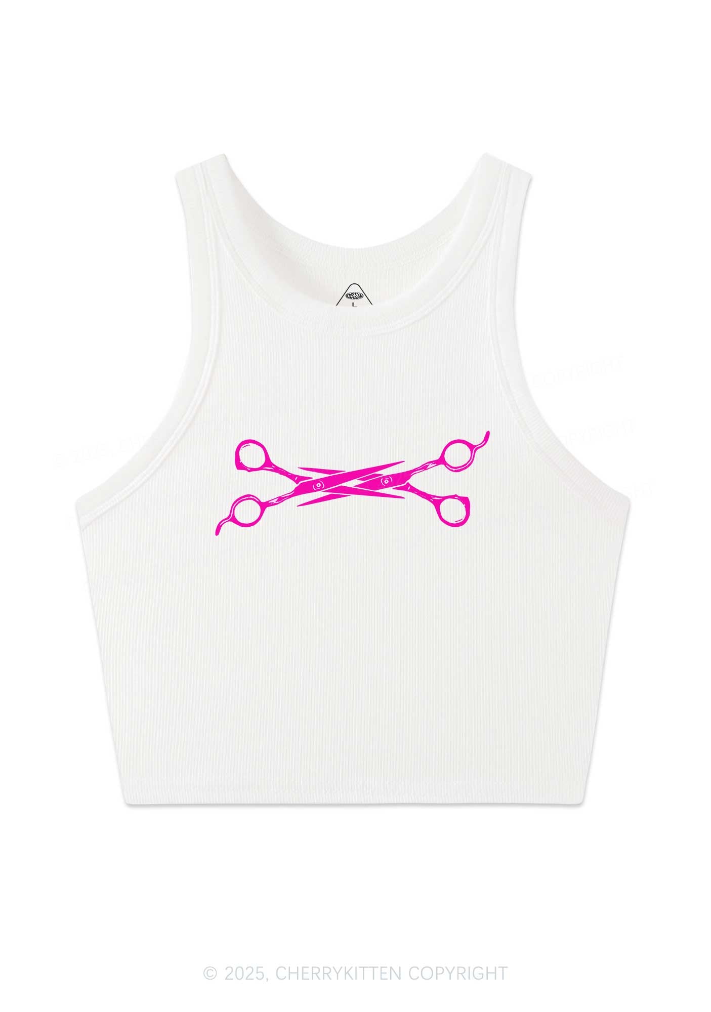 Pink Scissor Y2K Crop Tank Top Cherrykitten