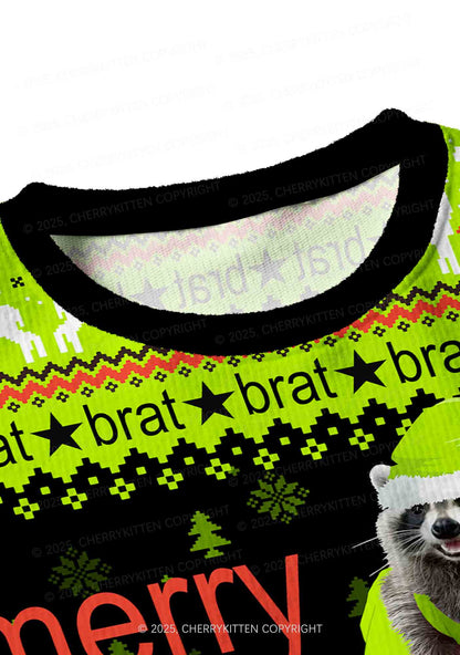 Merry Bratmas Y2K Christmas Crop Knit Sweatshirt Cherrykitten