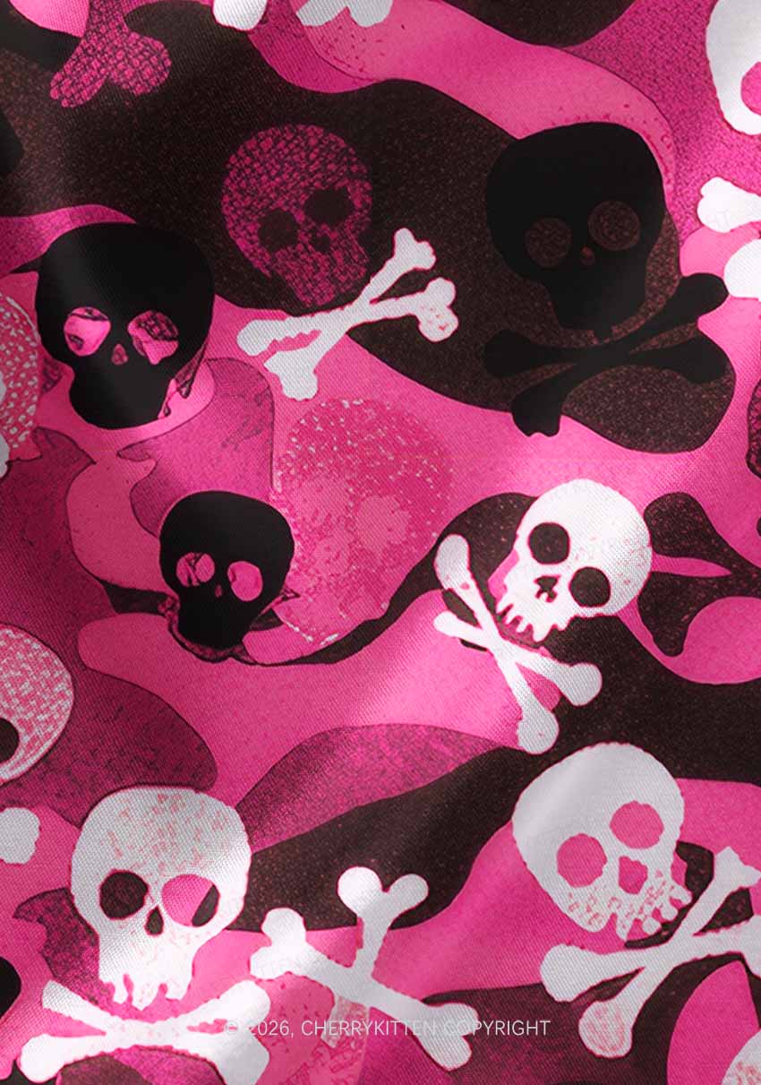 Halloween Pink Camouflage Skull Y2K Print Square Bandana Cherrykitten