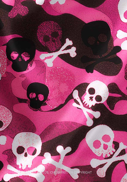 Halloween Pink Camouflage Skull Y2K Print Square Bandana Cherrykitten