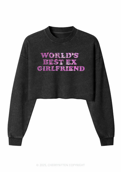 Rhinestone Best Ex Girlfriend Y2K Crop Washed Sweatshirts Cherrykitten