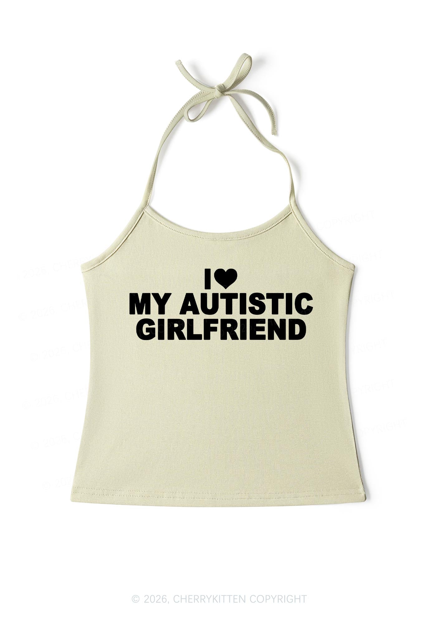 I Love My Autistic GF Valentine's Day Y2K Halter Neck Cami Cherrykitten