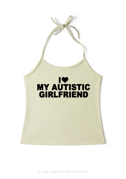 I Love My Autistic GF Valentine's Day Y2K Halter Neck Cami Cherrykitten