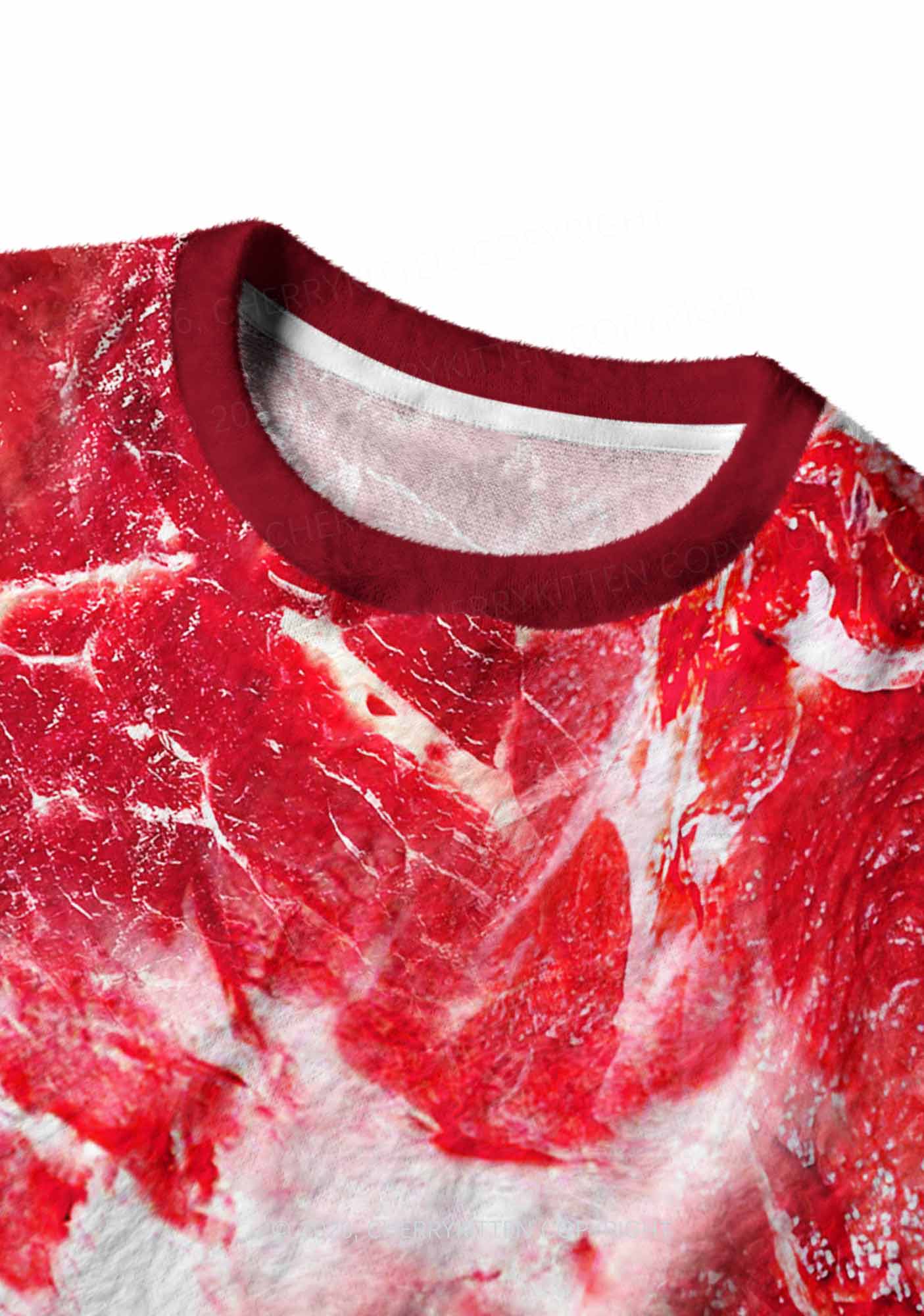 Beef Steak Texture Y2K Christmas Knit Sweatshirt Cherrykitten