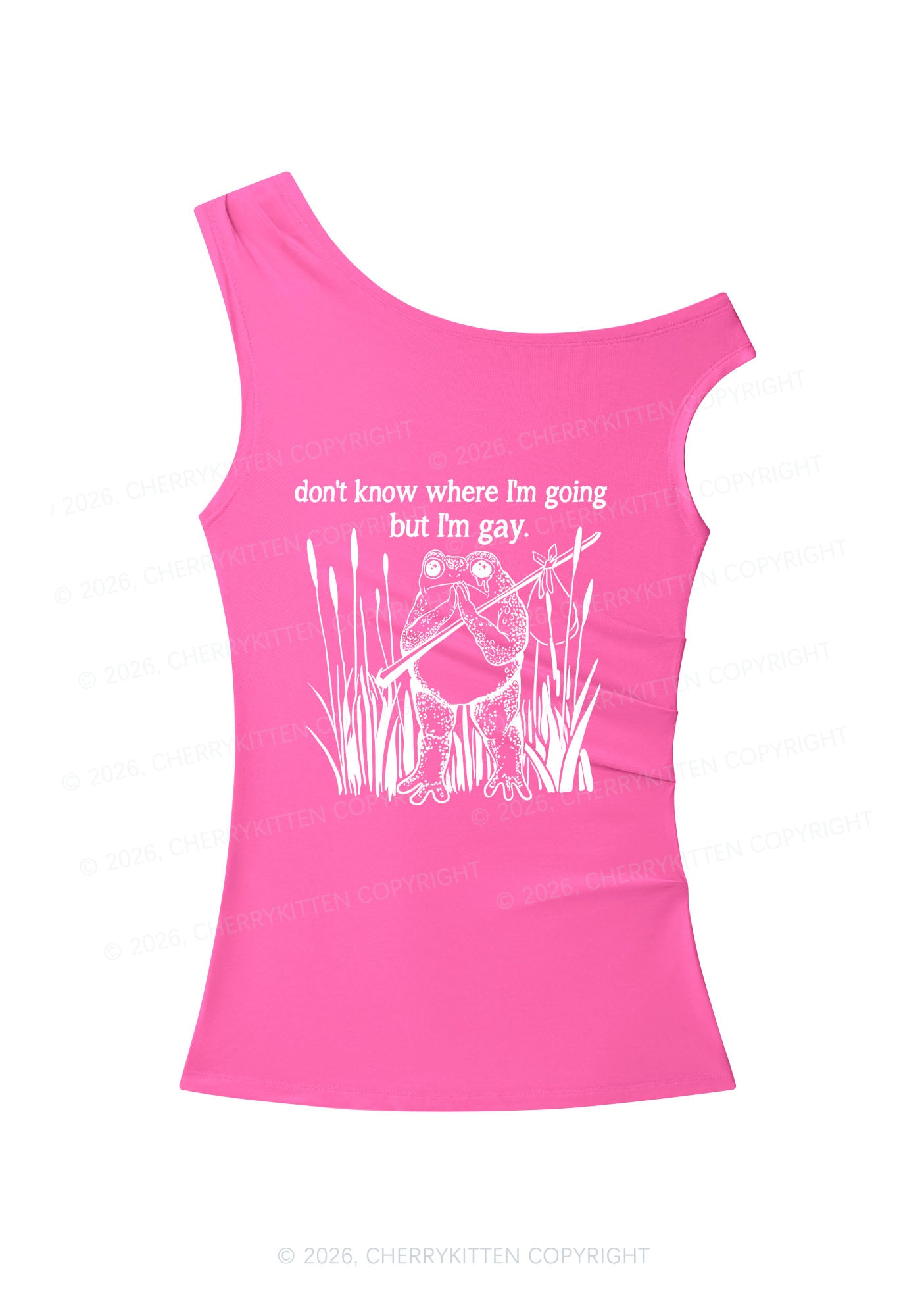But I Am Gay Frog Y2K Off Shoulder Tank Top Cherrykitten