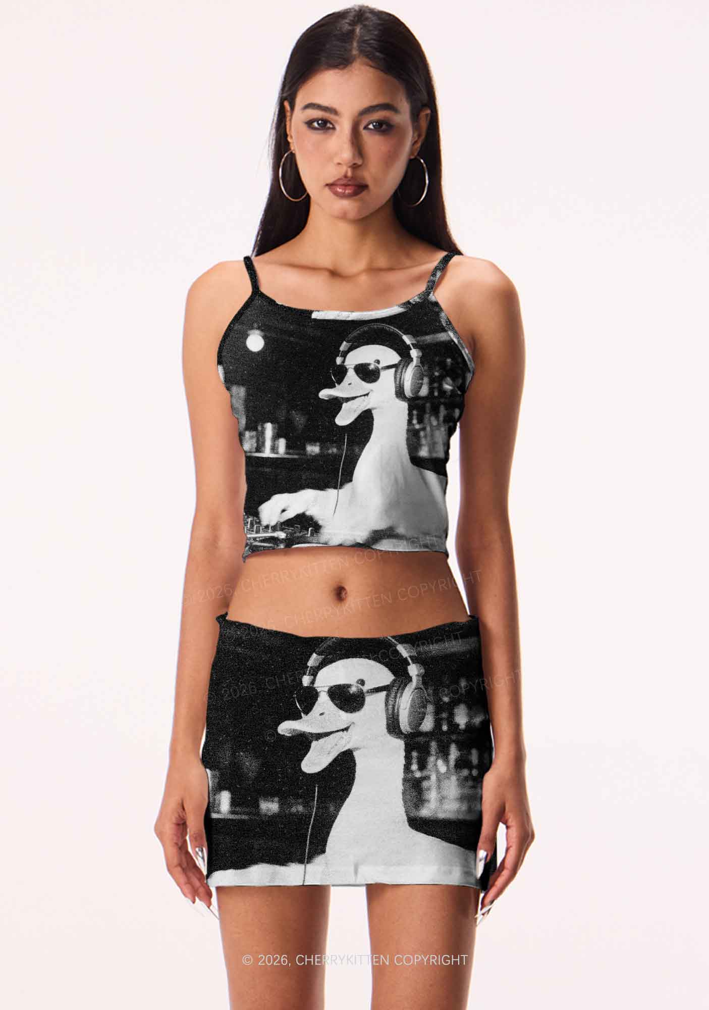 DJ Duck Spinning Records Y2K Print Mini Skirt Cherrykitten