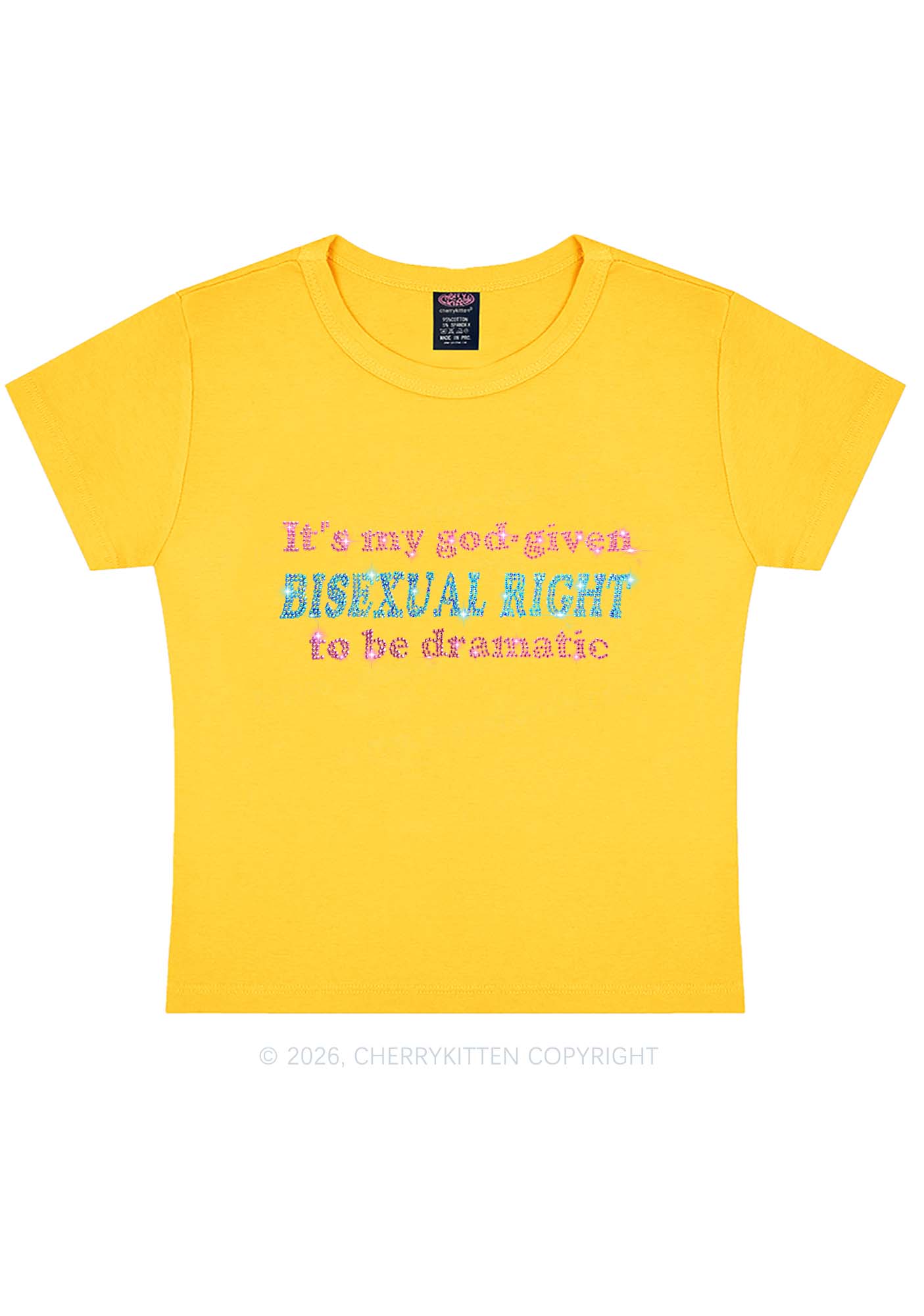 Rhinestone God Given Bisexual Right Pride Y2K Baby Tee Cherrykitten