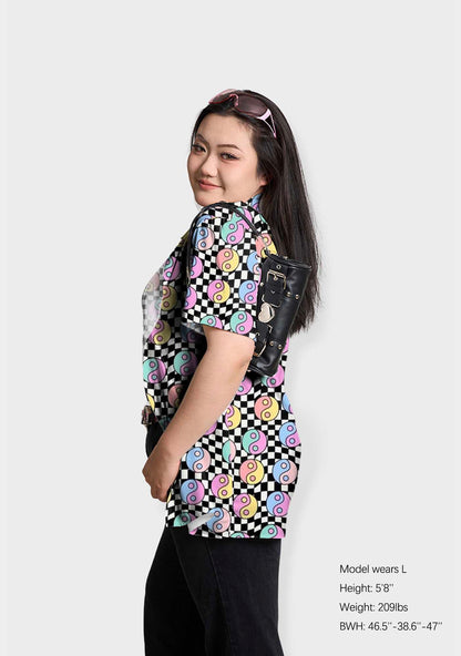 Ying Yang Checkerboard Print Shirts