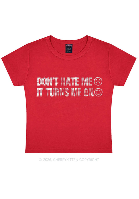 Rhinestone Dont Hate Me Y2K Baby Tee Cherrykitten