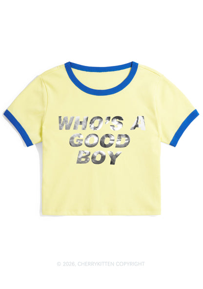 Whos A Good Boy Silver Foil Printed Y2K Ringer Tee Cherrykitten