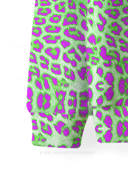 Green Leopard Y2K Christmas Knit Sweatshirt Cherrykitten