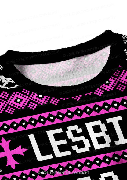 Lesbians Do It Better Pride Y2K Christmas Crop Knit Sweatshirt Cherrykitten