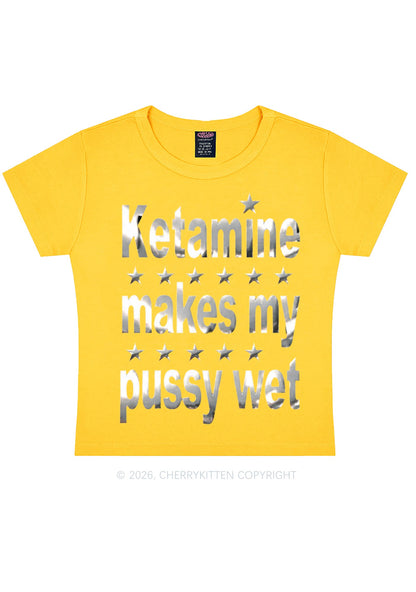 K Makes My Puxxy Wet Silver Foil Printed Y2K Baby Tee Cherrykitten