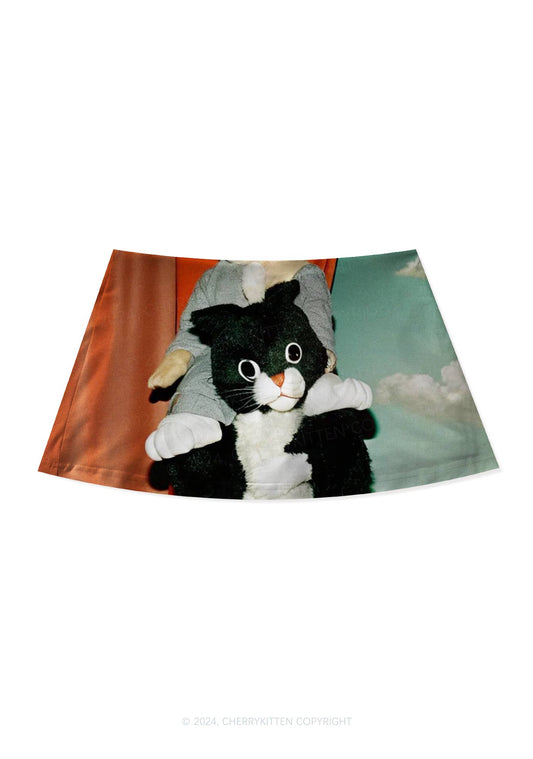 Cat Bunny Y2K Print Mini Skirt Cherrykitten