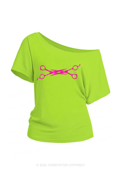 Pink Scissor Pride Y2K Off Shoulder Tee Cherrykitten