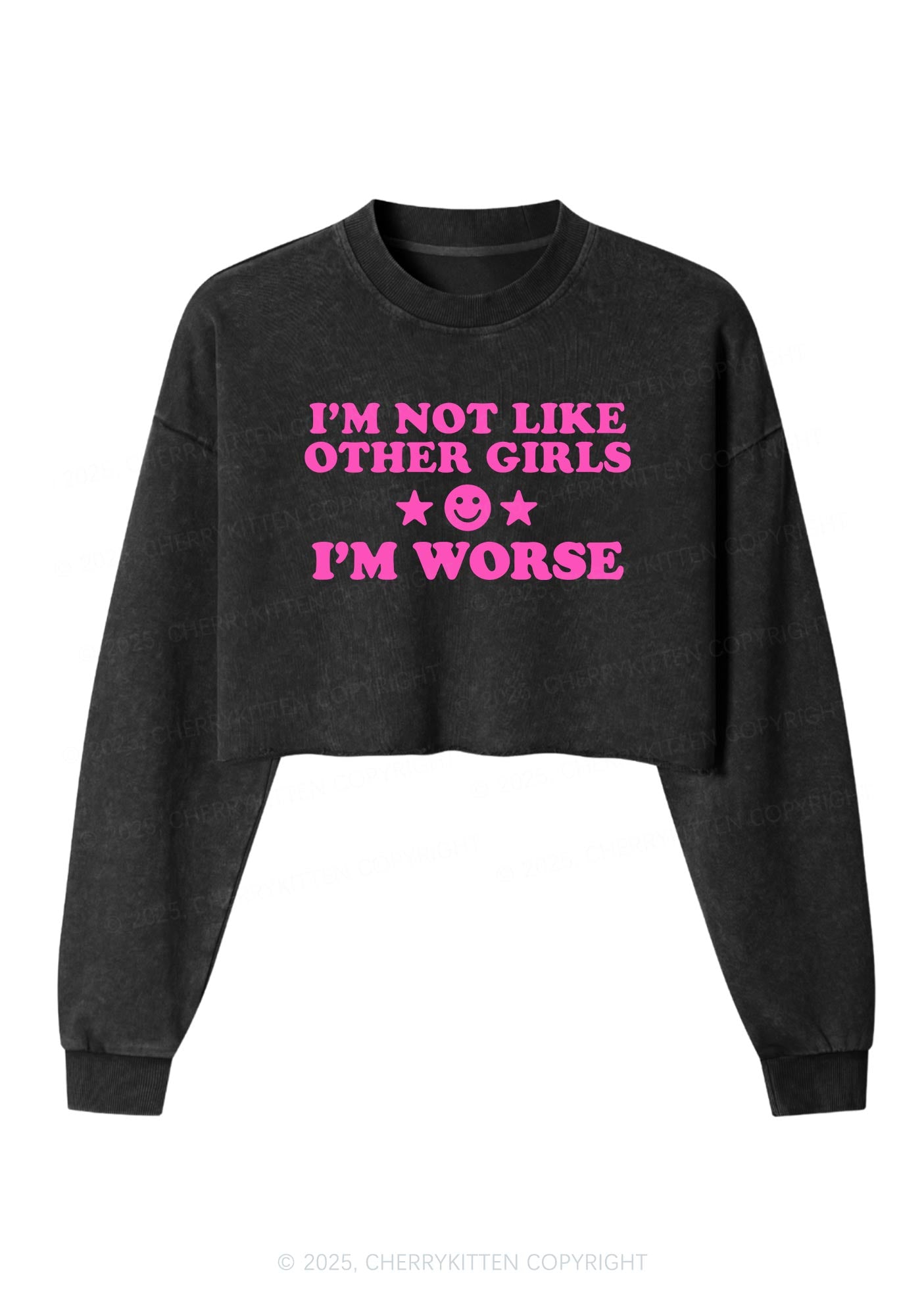 Im Worse Y2K Crop Washed Sweatshirts Cherrykitten
