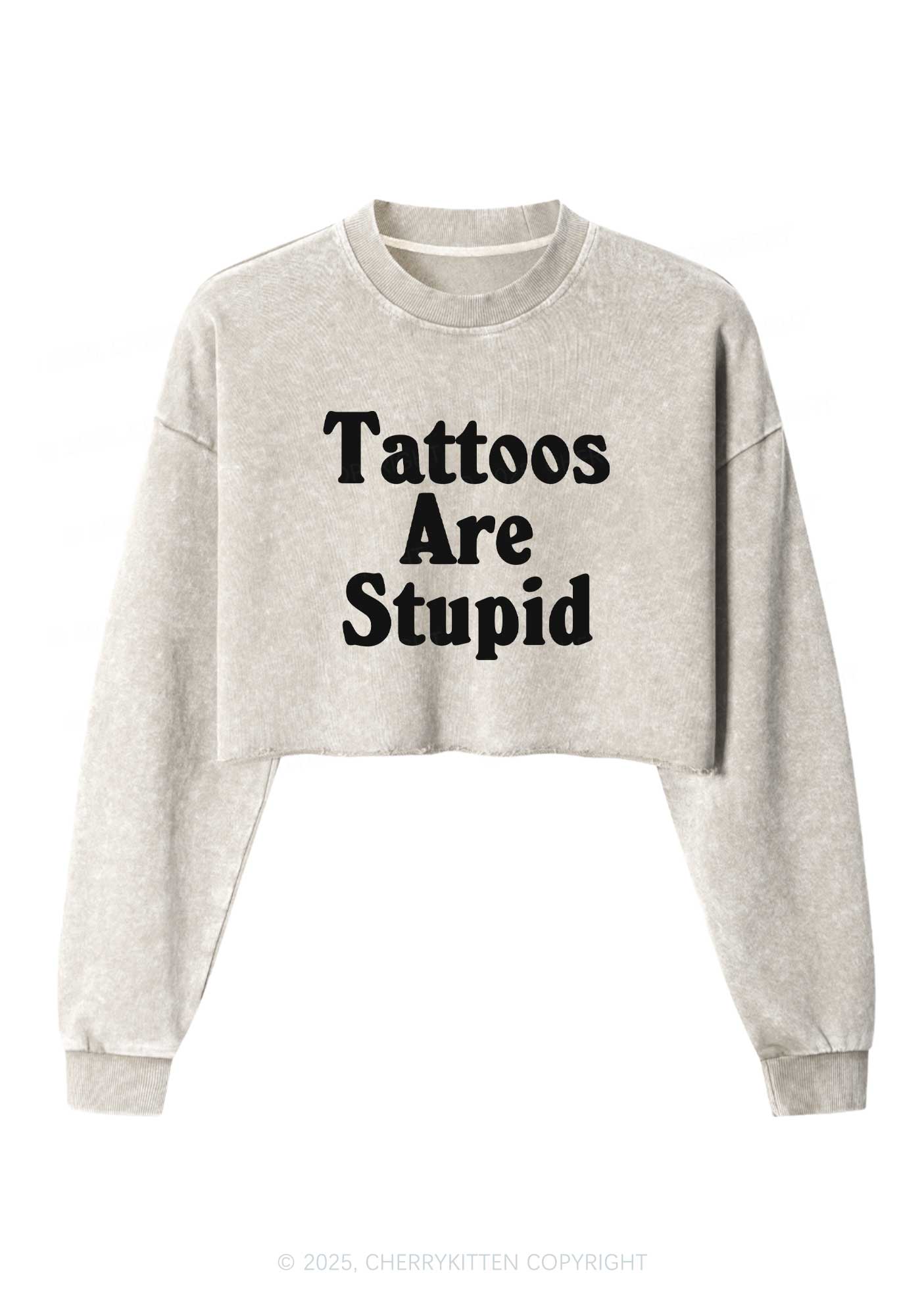Tattoos Are Stupid Y2K Crop Washed Sweatshirts Cherrykitten
