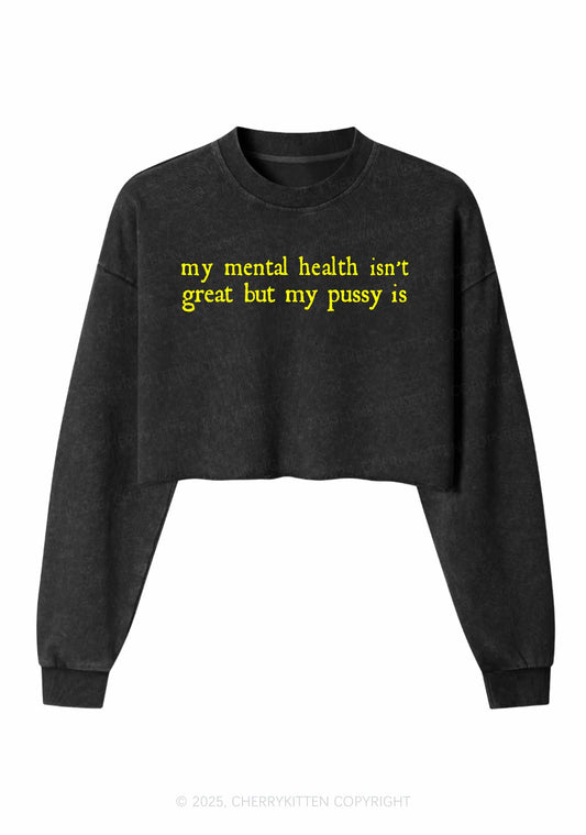 Great Mental Health Y2K Crop Washed Sweatshirts Cherrykitten