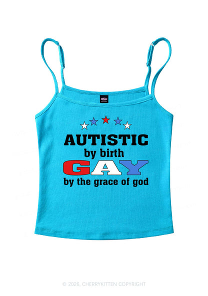 Autistic By Birth Gay Pride Y2K Spaghetti Strap Cami Cherrykitten