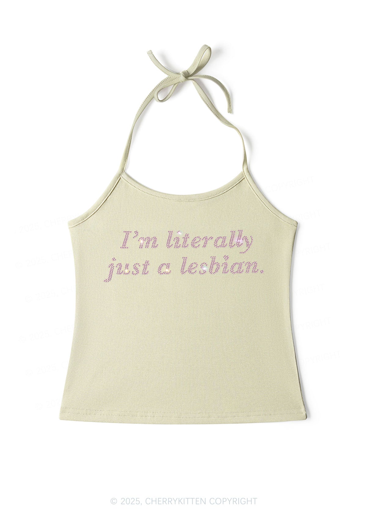 Rhinestone Literally Just A Lesbian Pride Y2K Halter Neck Cami Cherrykitten