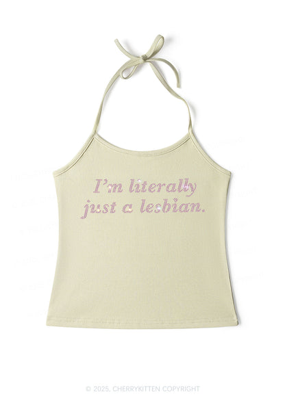 Rhinestone Literally Just A Lesbian Pride Y2K Halter Neck Cami Cherrykitten