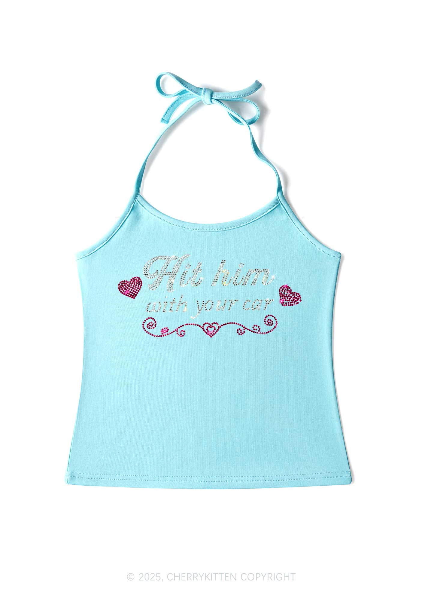 Rhinestone Hit Him Y2K Halter Neck Cami Cherrykitten