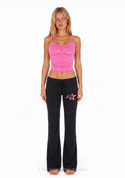 Pink Star Faggot Pride Y2K Low Rise Drawstring Flare Pants Cherrykitten