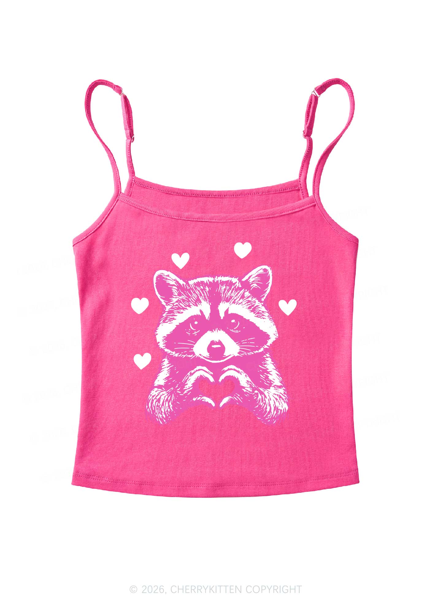 Pink Raccoon Heart Valentine's Day Y2K Spaghetti Strap Cami Cherrykitten