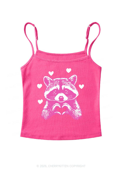 Pink Raccoon Heart Valentine's Day Y2K Spaghetti Strap Cami Cherrykitten