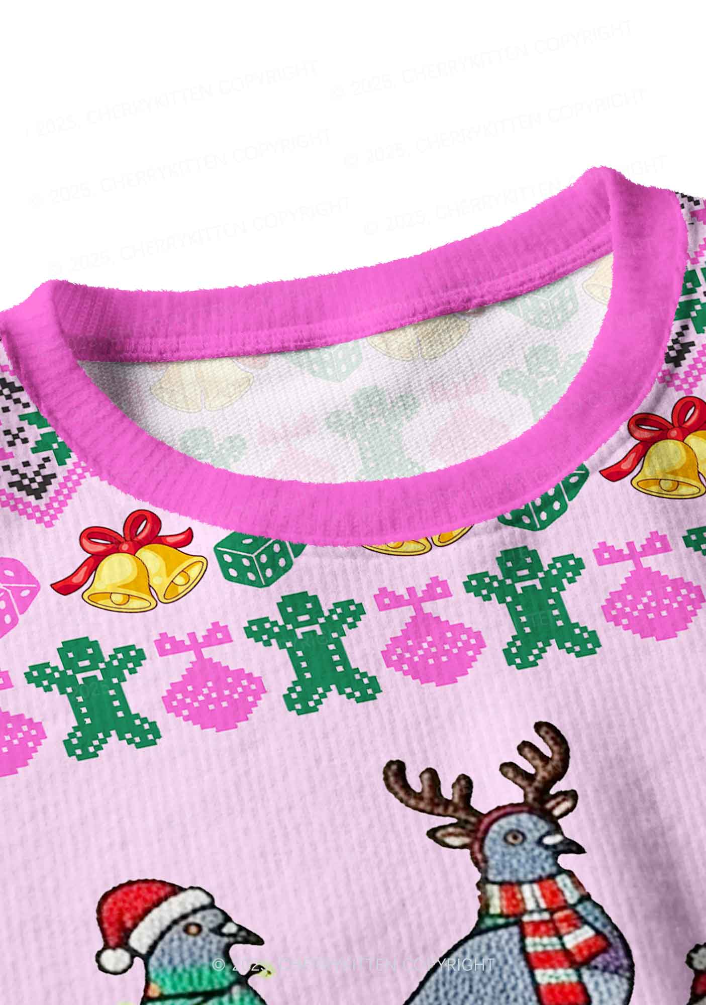 Christmas Pigeon Y2K Christmas Crop Knit Sweatshirt Cherrykitten