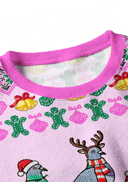 Christmas Pigeon Y2K Christmas Crop Knit Sweatshirt Cherrykitten