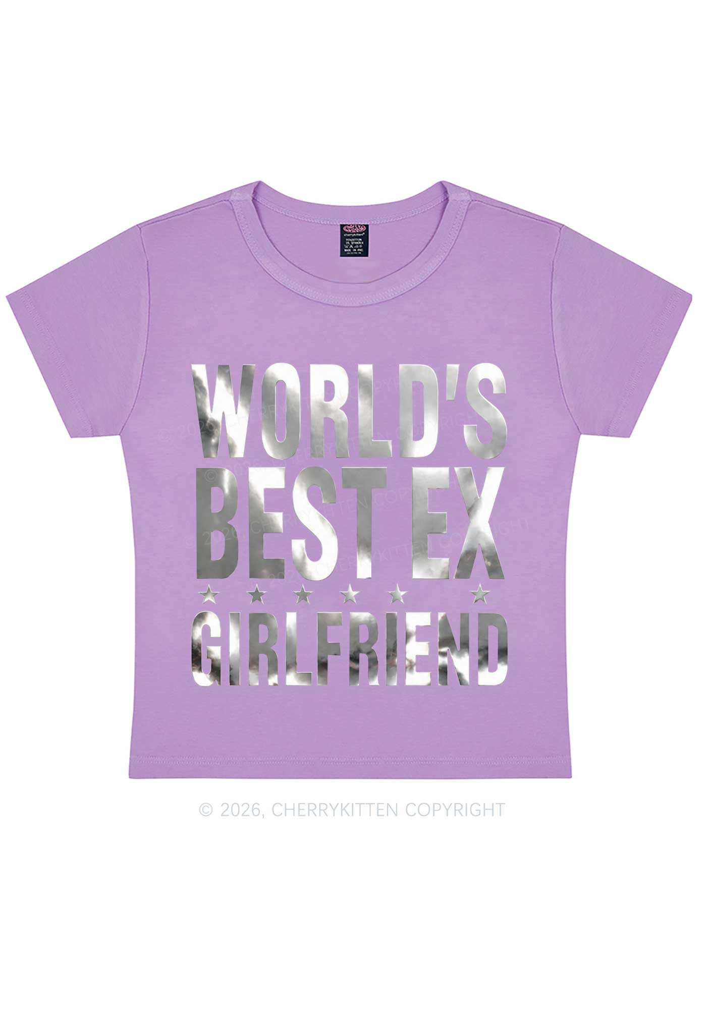 Best Ex Girlfriend Silver Foil Printed Y2K Baby Tee Cherrykitten
