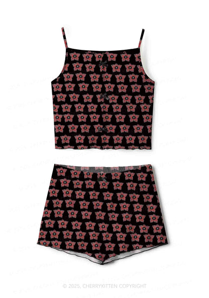 Flower Monster Y2K Print Cami Shorts Pajama Set Cherrykitten