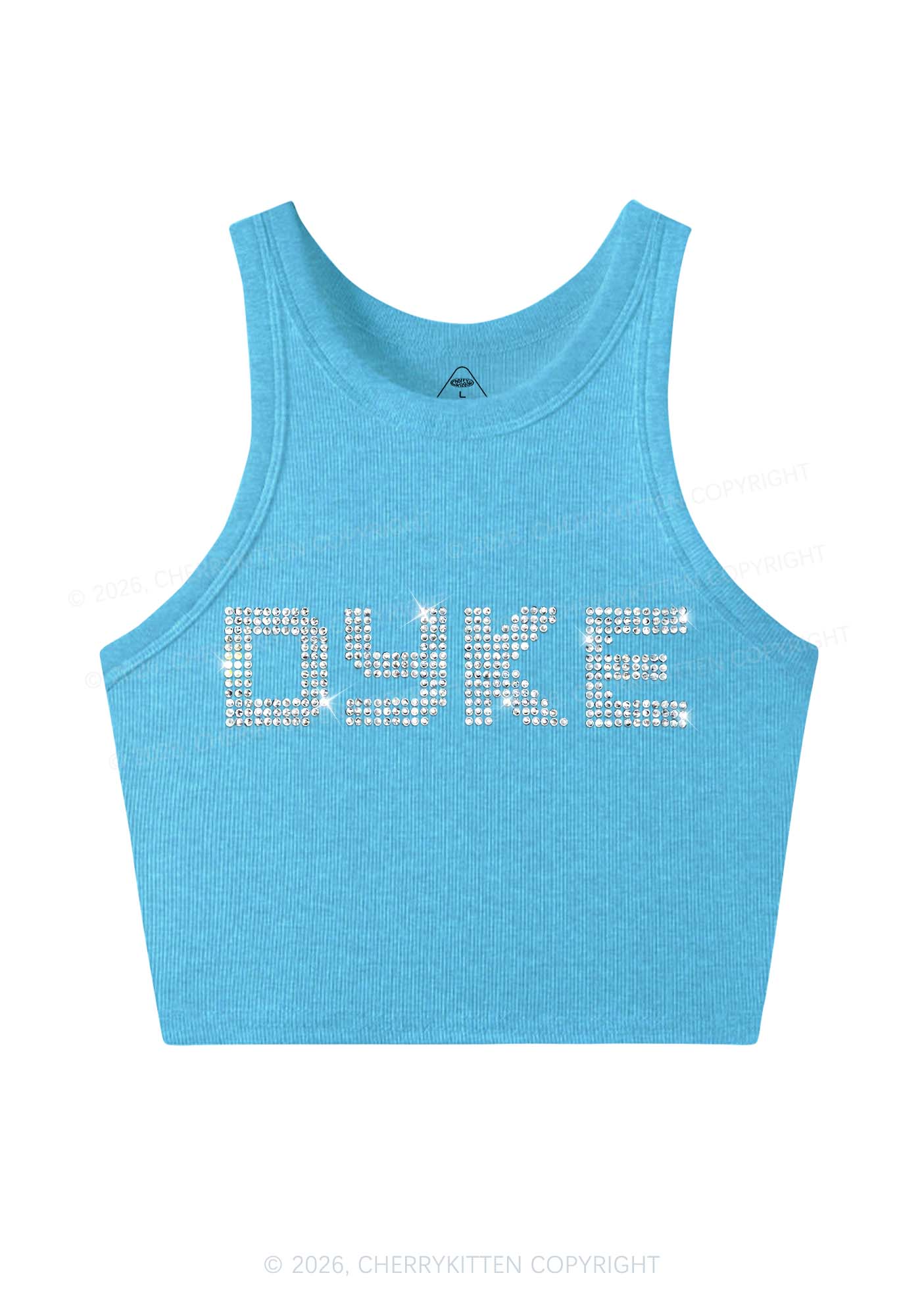 Cherrykitten Rhinestone Dyke Pride Y2K Crop Tank Top Cherrykitten
