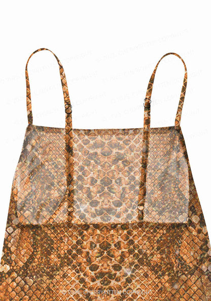 Snake Pattern Y2K Mesh Slip Dress Cherrykitten