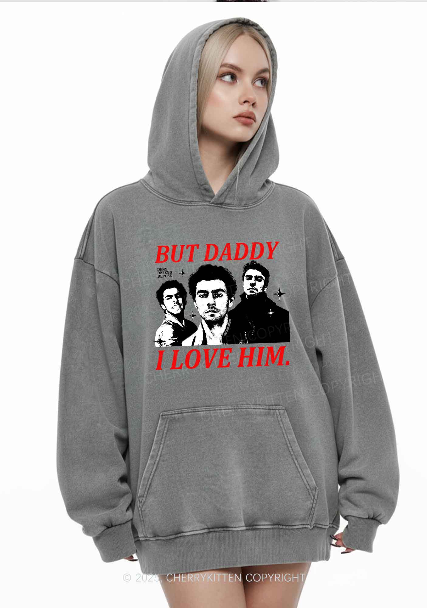 Daddy I Love Luigi Y2K Washed Hoodie Cherrykitten