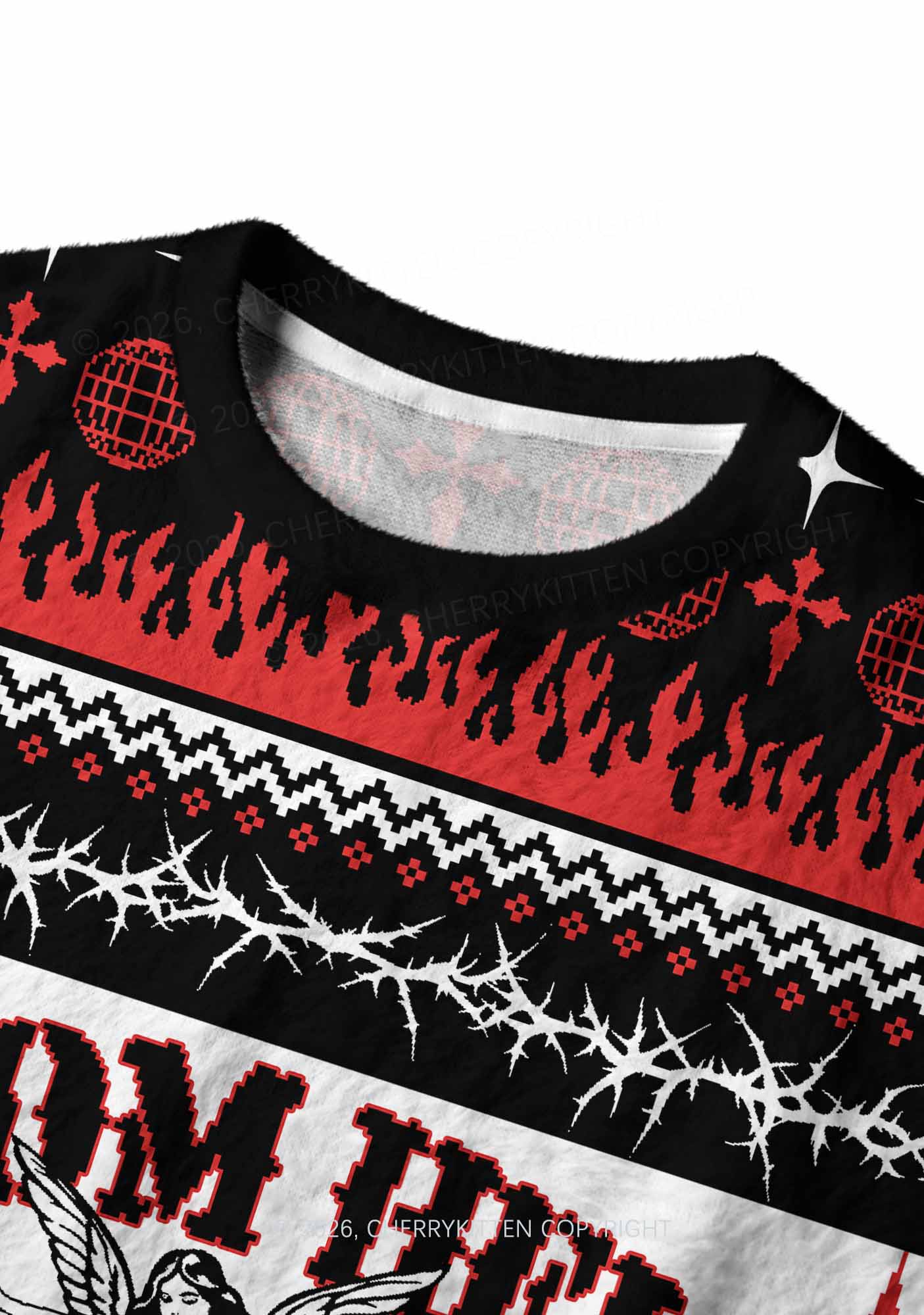 From Hell With Love Y2K Christmas Knit Sweatshirt Cherrykitten