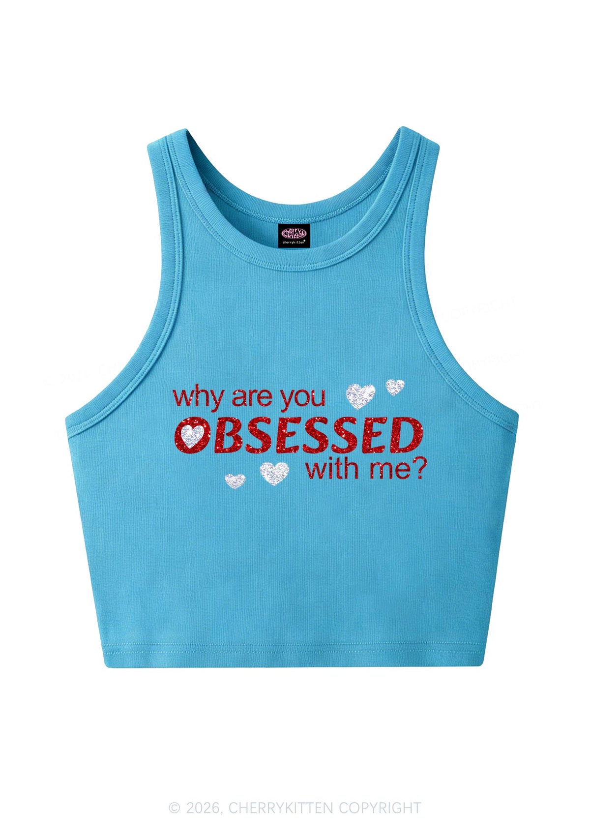 Glitter Obsessed With Me Y2K Crop Tank Top Cherrykitten