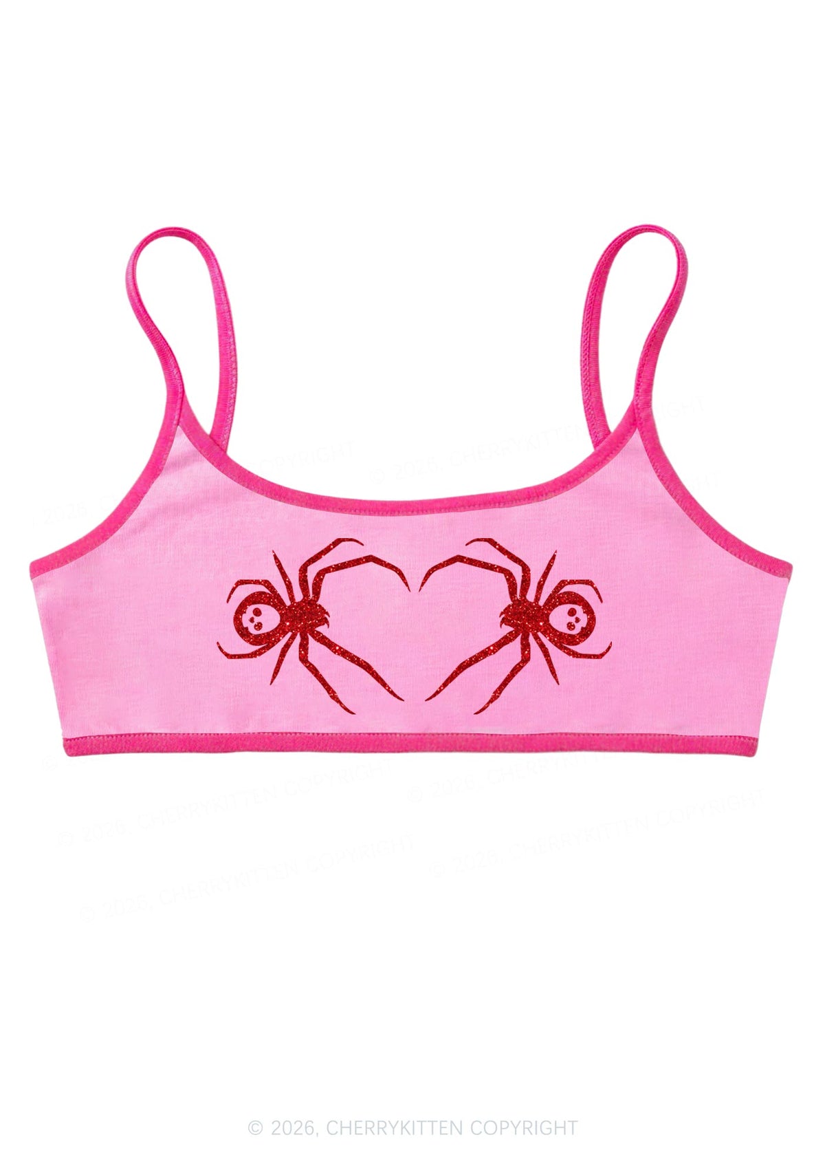 Glitter Skull Spider Y2K Super Crop Cami Cherrykitten