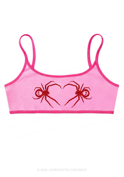 Glitter Skull Spider Y2K Super Crop Cami Cherrykitten