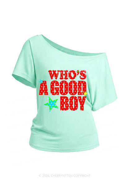 Whos A Good Boy Polka Dots Y2K Off Shoulder Tee Cherrykitten