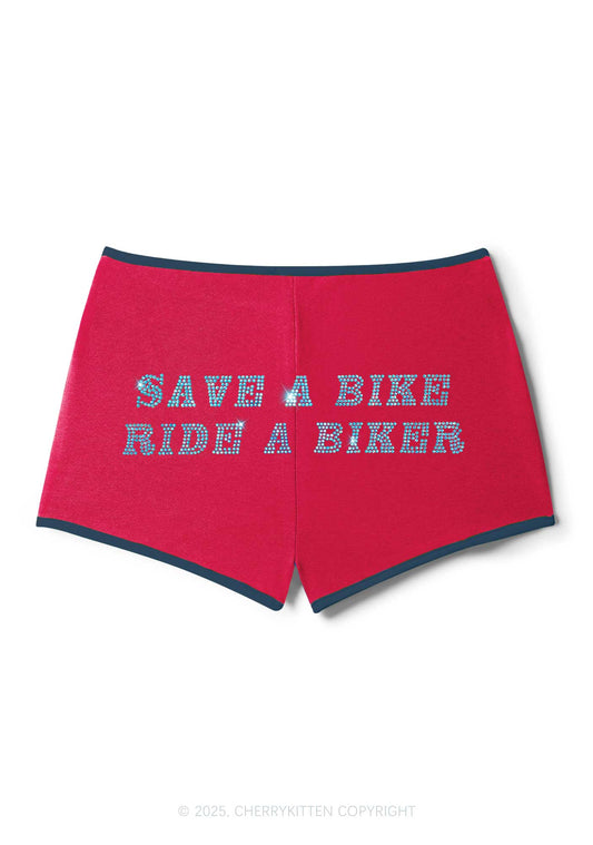 Rhinestone Save Bike Ride Biker Y2K Booty Shorts Cherrykitten