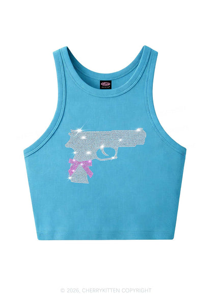 Rhinestone Pink Bow Weapon Y2K Crop Tank Top Cherrykitten