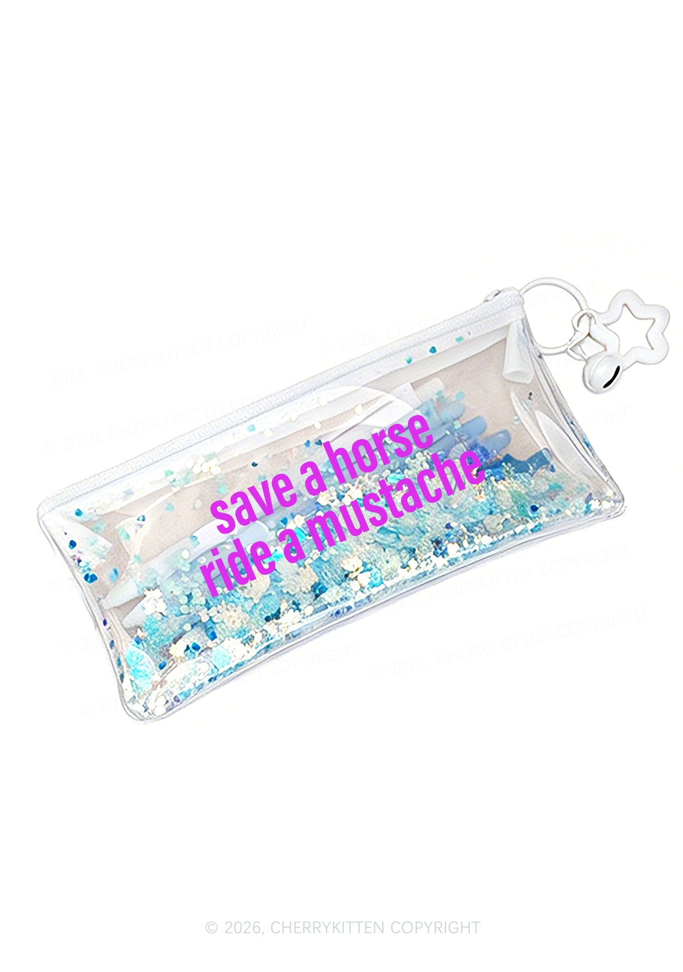 Ride A Mustache Y2K Quicksand Transparent Pencil Pouch Cherrykitten