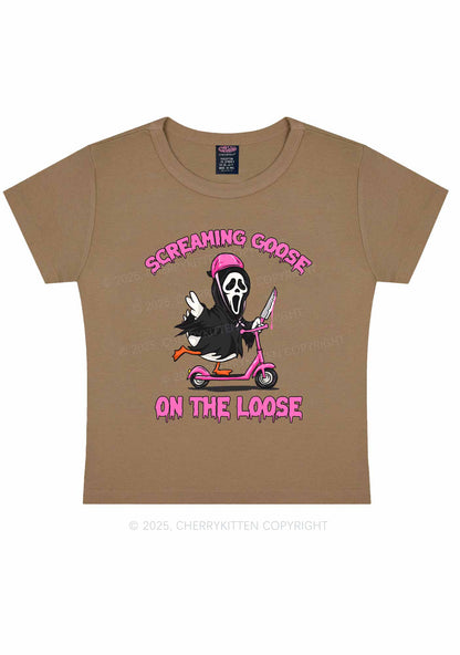 Halloween Screaming Goose On Loose Y2K Baby Tee Cherrykitten