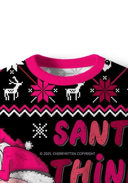 Santa Thinks Youre A Cxxt Y2K Christmas Knit Sweatshirt Cherrykitten