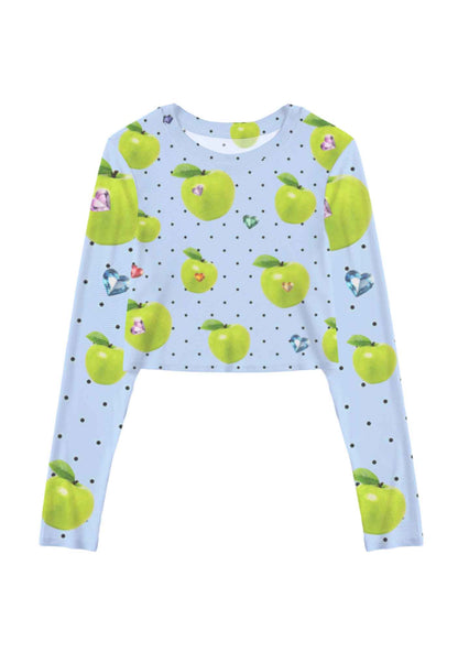 Chic Green Apple Y2K Mesh Long Sleeve Crop Top Cherrykitten