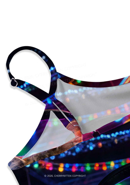 DJ Cat Rave Y2K Print Cami Crop Top Cherrykitten